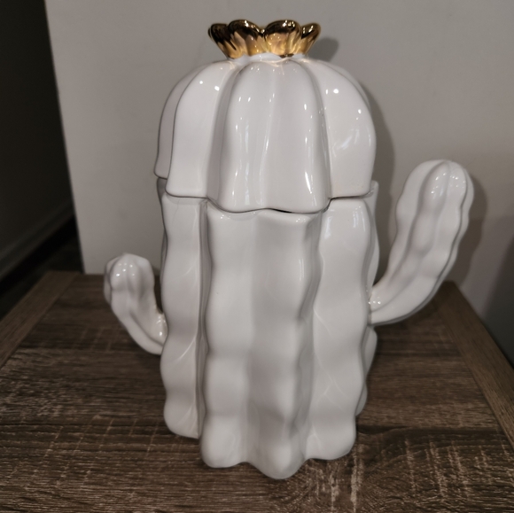 Target Opalhouse Cactus Cookie Jar White & Gold Modern. - Picture 1 of 9